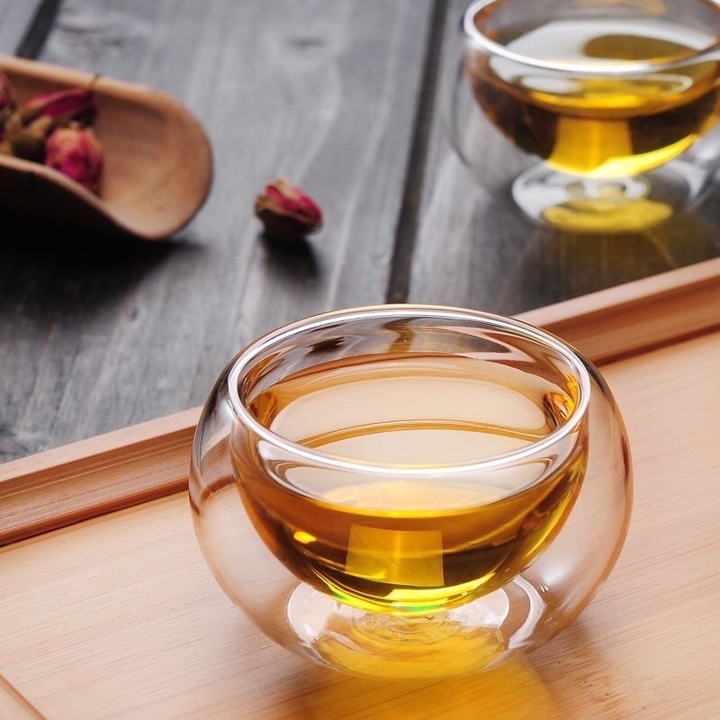 Chén trà thủy tinh 2 lớp 40ml, ly thủy tinh chịu nhiệt cao cấp
