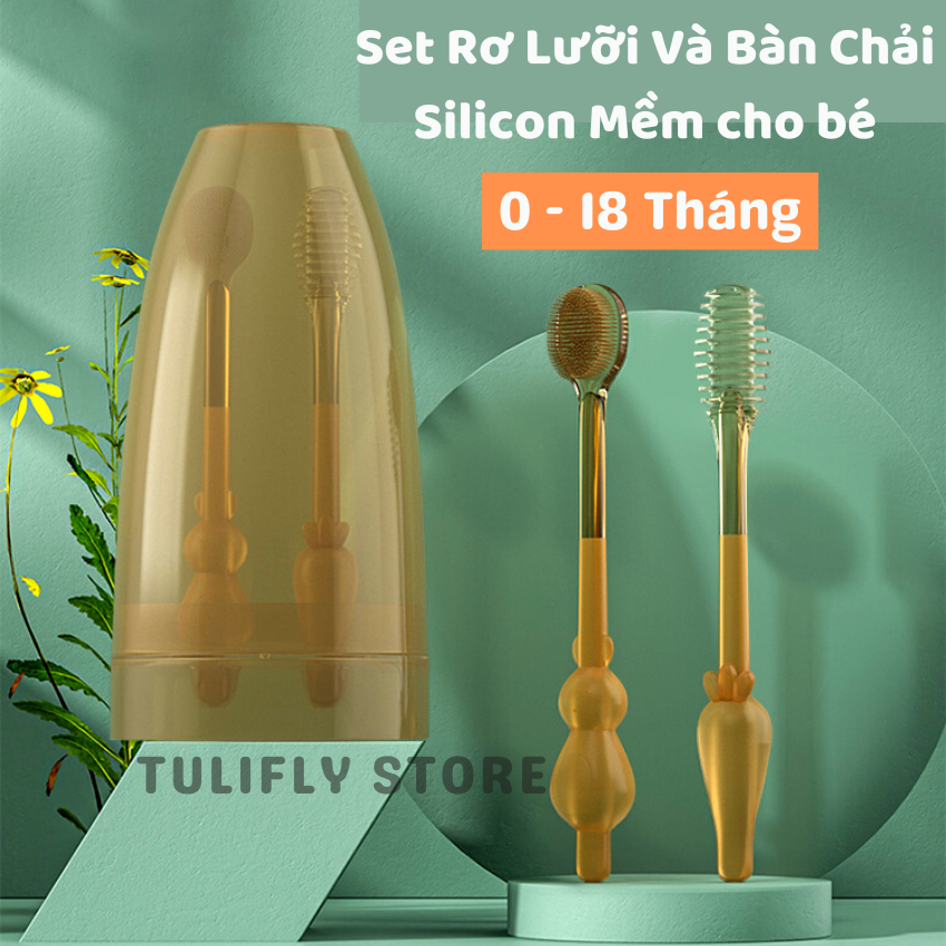 Sét Rơ Lưỡi - Bàn Chải Silicon cao cấp cho Bé yêu, Sét rơ lưỡi bàn chải silicon cho bé , Bàn chải silicol cho trẻ sơ sinh, Bàn chải silicon cho bé - TULIFLY STORE
