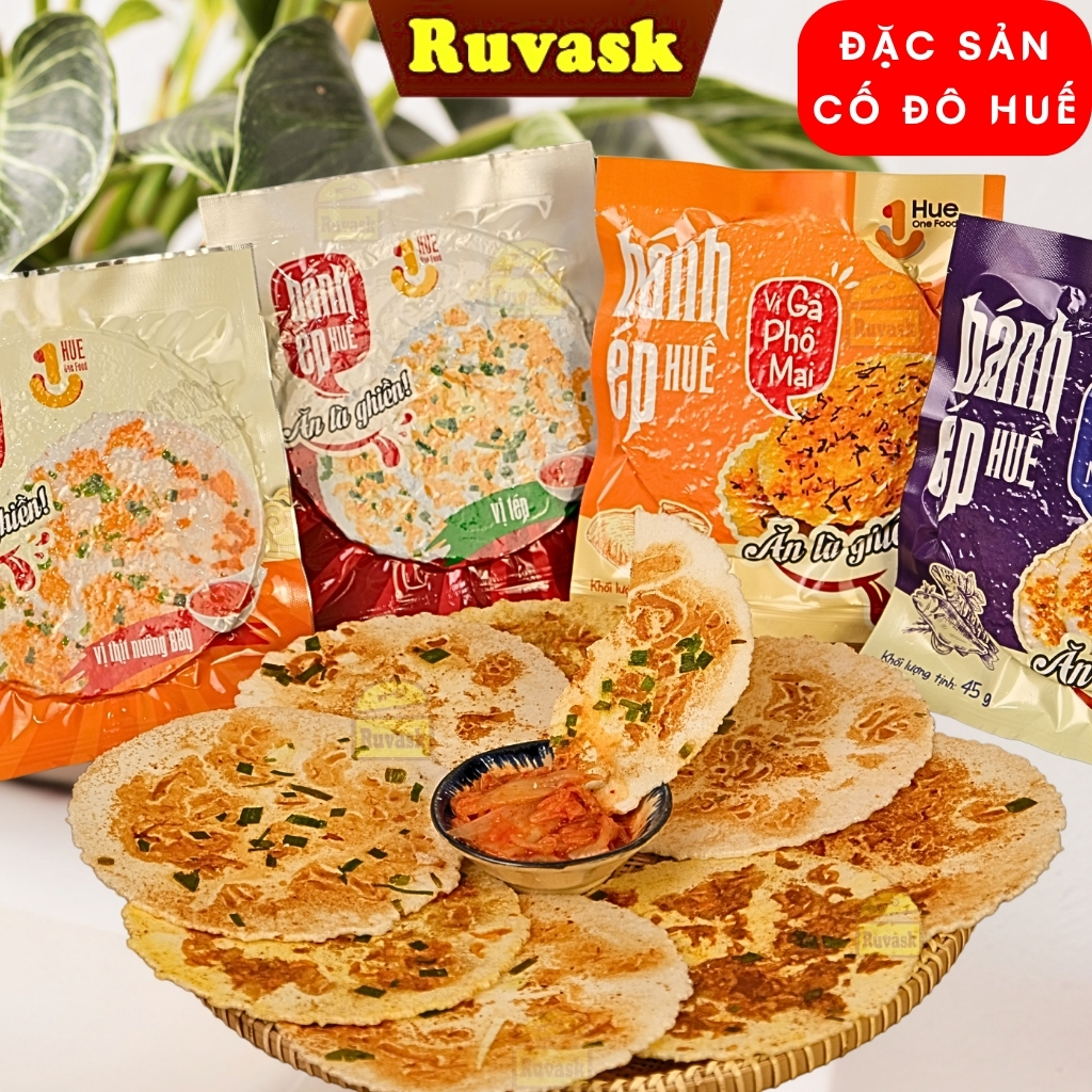 [GÓI] Bánh Ép Huế One Food Nhiều Loại Giòn Rụm - Bánh Ép Huế Vị Thịt Nướng BBQ Đặc Sản Huế - Bánh Ép Huế Khô Ruvask