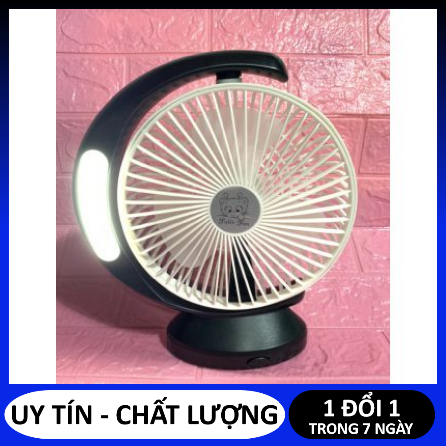 Quạt sạc tích điện để bàn có đèn led xuay 180 độ QG-5590, Sử dụng liên tục 3-5 giờ, 3 cấp độ, Kích thước lớn 24-28cm, Quạt để bàn tích điện