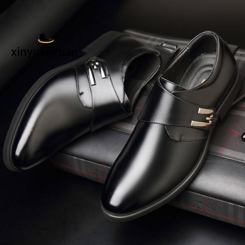 Giày da nam xinyuanxuan thiết kế khoá Velcro phong cách công sở văn phòng thanh lịch thích hợp đi đám cưới màu đen đế mềm