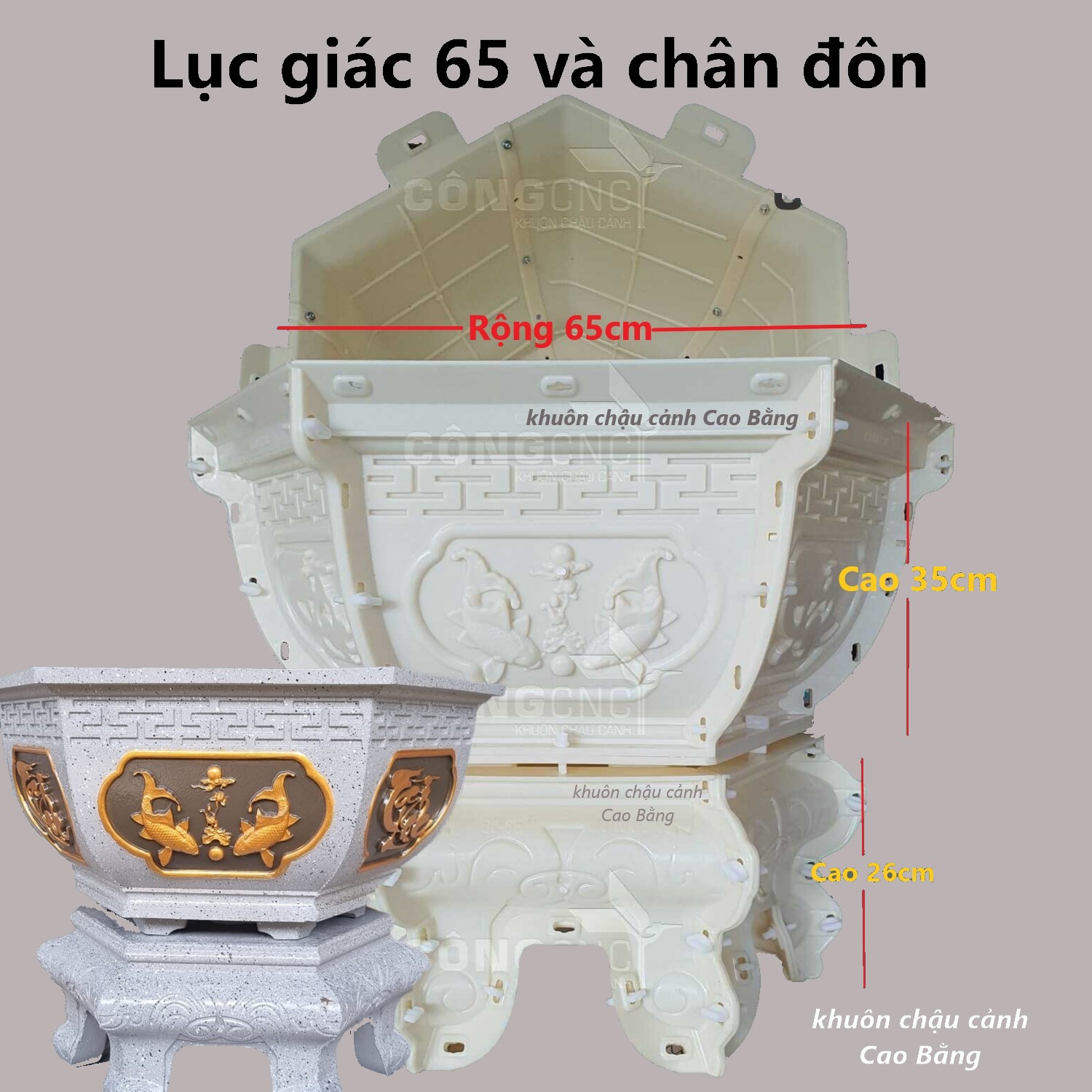 Khuôn đúc chậu cảnh lục giác 65 và chân quỳ