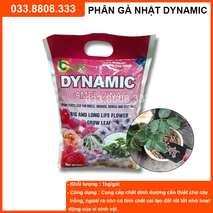 [Chính hãng] Phân gà Nhật Bản Dynamic Camel túi hồng 1kg dành cho hoa hồng, hoa lan và cây cảnh