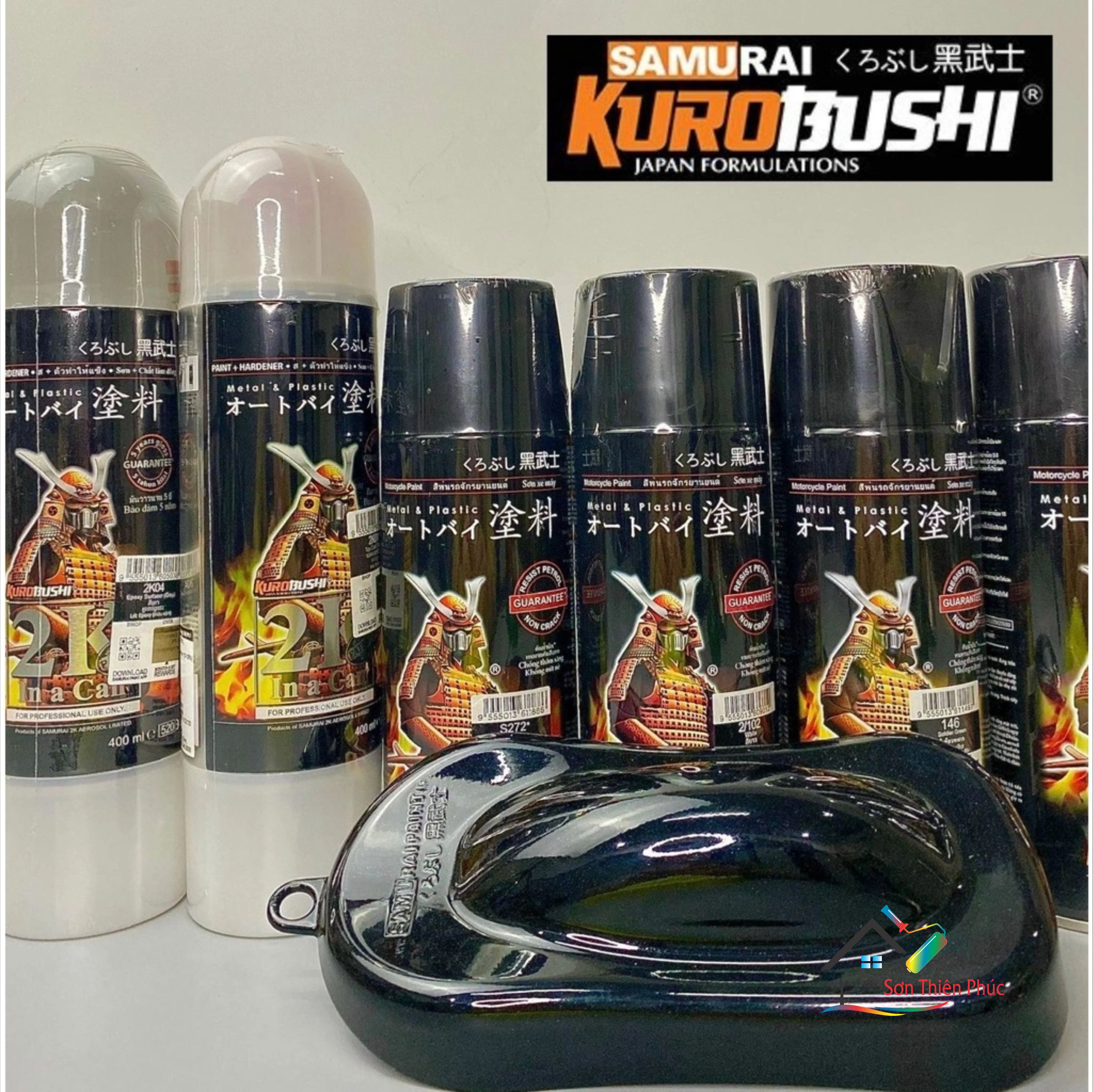 Sơn xịt samurai chính hãng màu đen pha lê xanh - h931*.