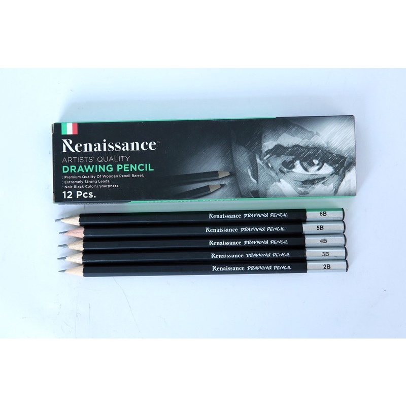 Bút Chì Gỗ Drawing Pencil Renaissance - Thân Đen, bút chì phác họa cao cấp Thái Lan