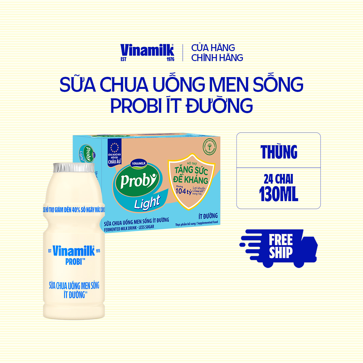 Thùng Sữa chua uống Probi Ít Đường chai 130ml -24 chai/Thùng Yogurt