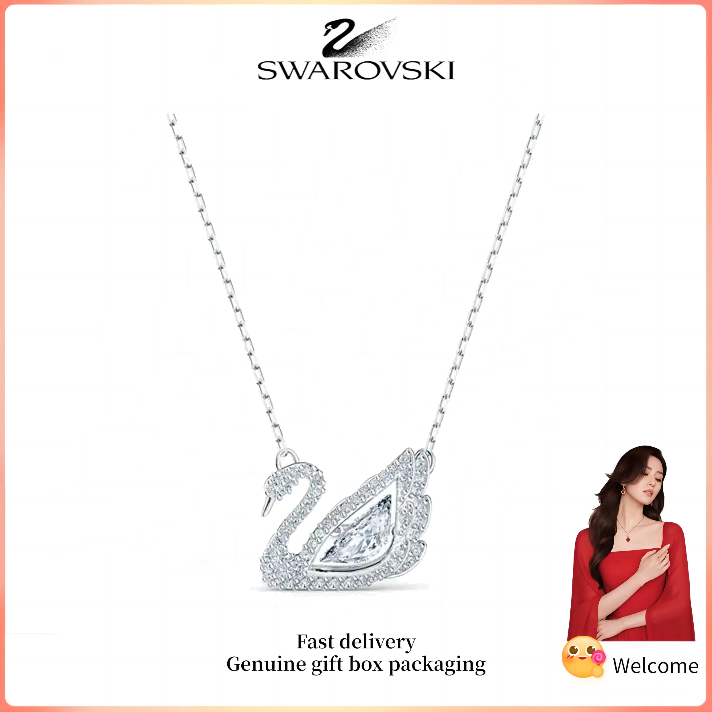  ♈ Swarovski ♈ Vòng cổ thời trang nữ Dây chuyền thiên nga bạc Sterling S925 kim cương trắng Quà tặng ngày lễ tình nhân Quà tặng sinh nhật 