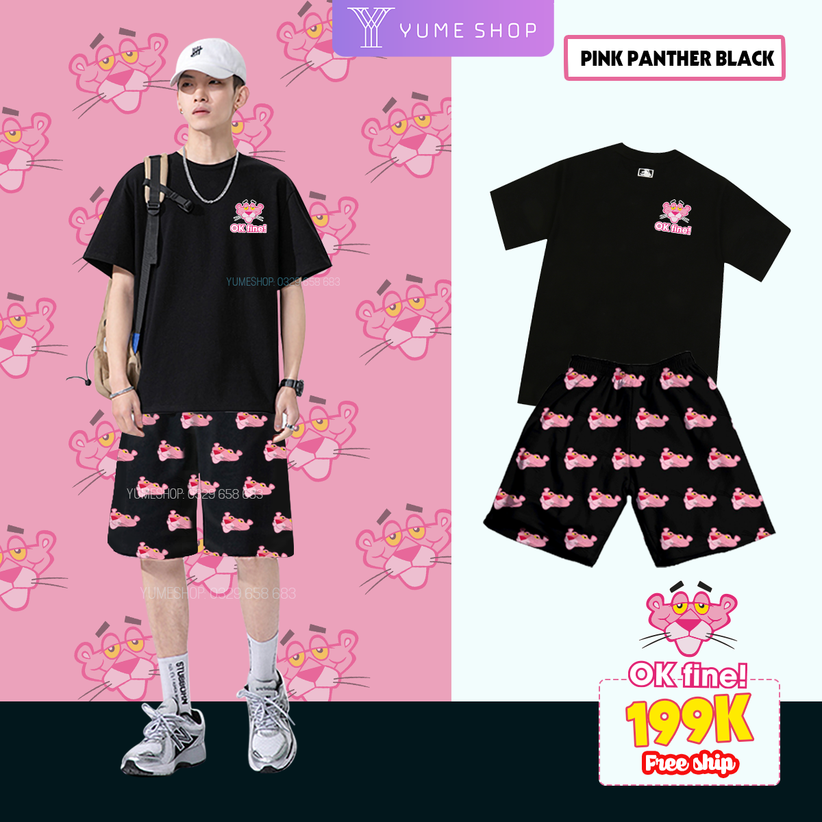 Sét bộ hoạt hình Unisex Báo Hồng Oke Fine Form rộng