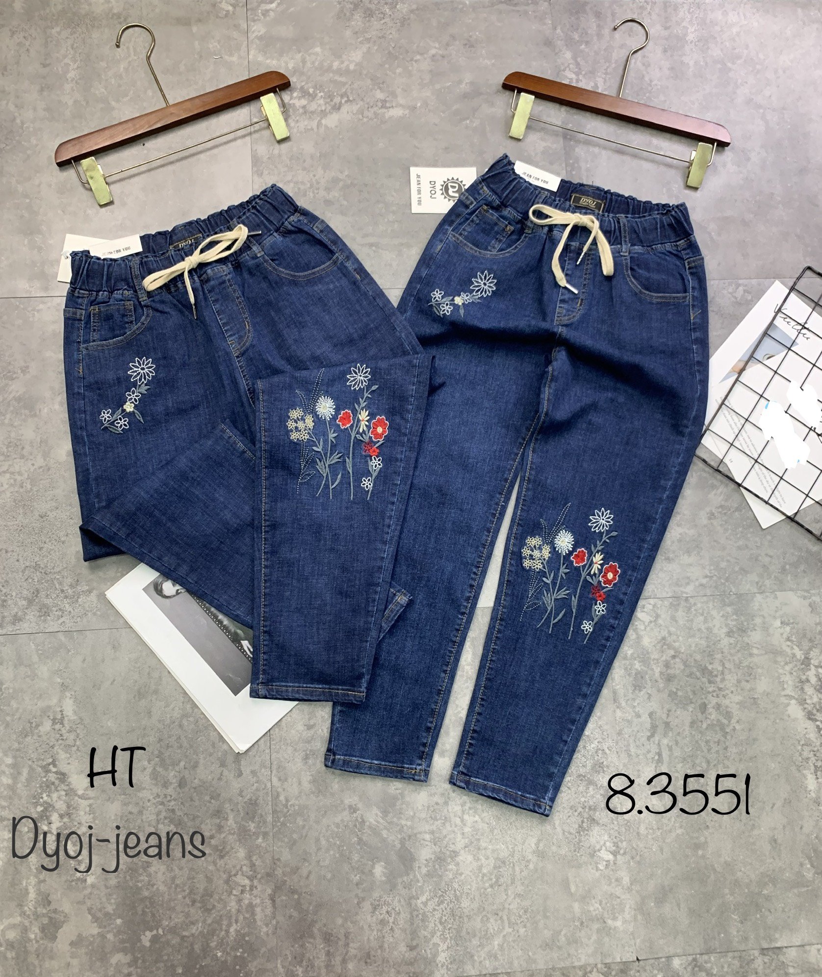 Quần bò thêu hoa cao cấp - Hàng xuất Âu - Phom rộng 45-68 kg, chất bò mềm dày dặn co dãn 4 chiều