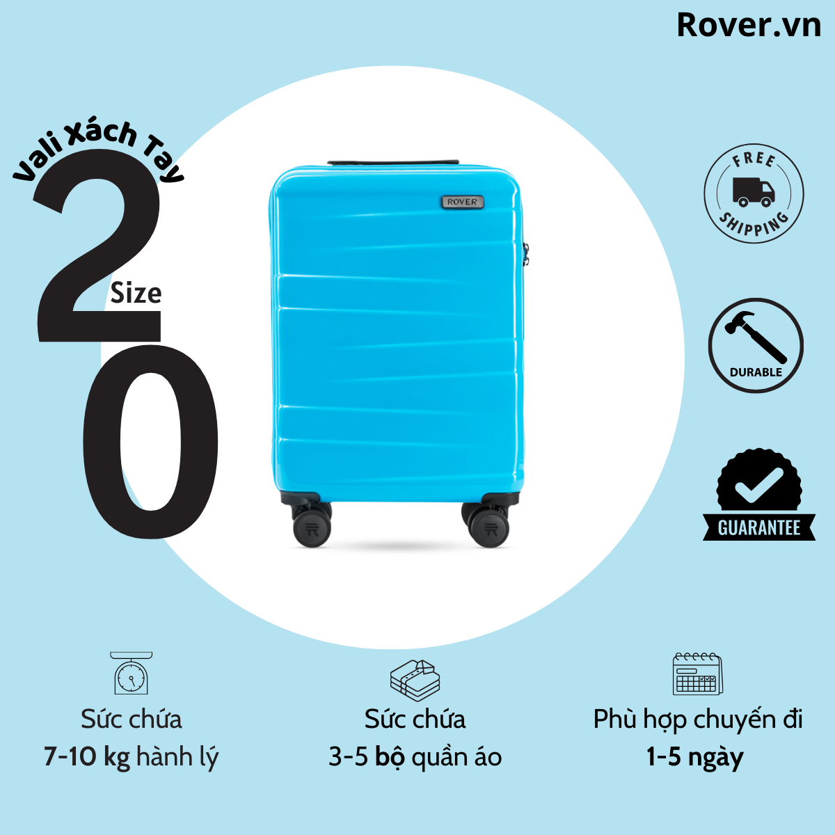 Vali size 20 - vali kéo du lịch cao cấp rover one - size xách tay - vali nhựa chống bể
