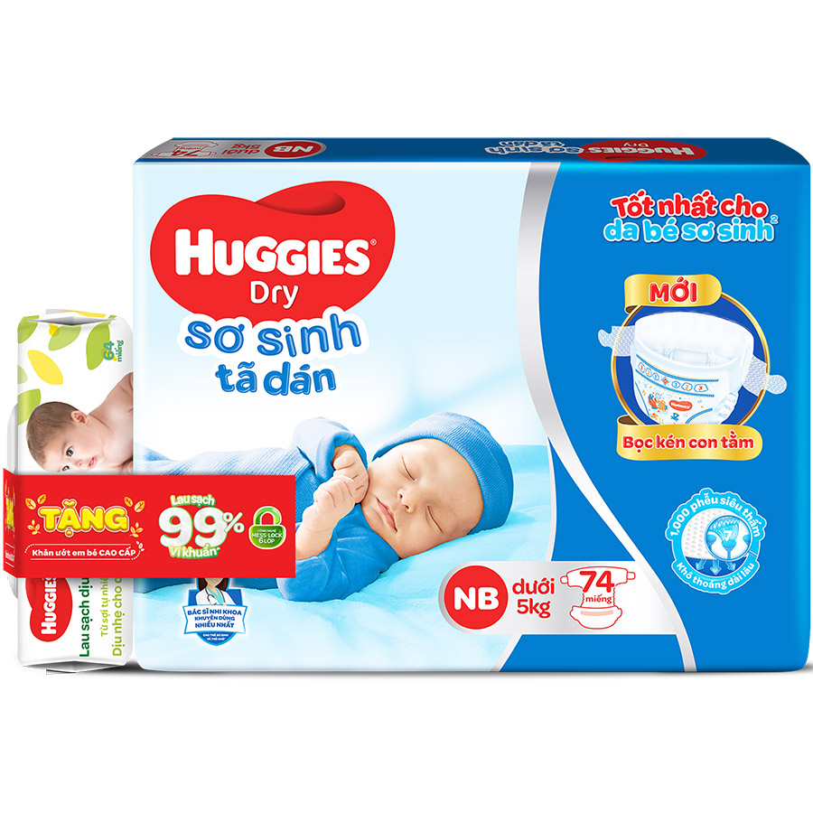 Tã dán sơ sinh huggies nb74 - gói 74 miếng