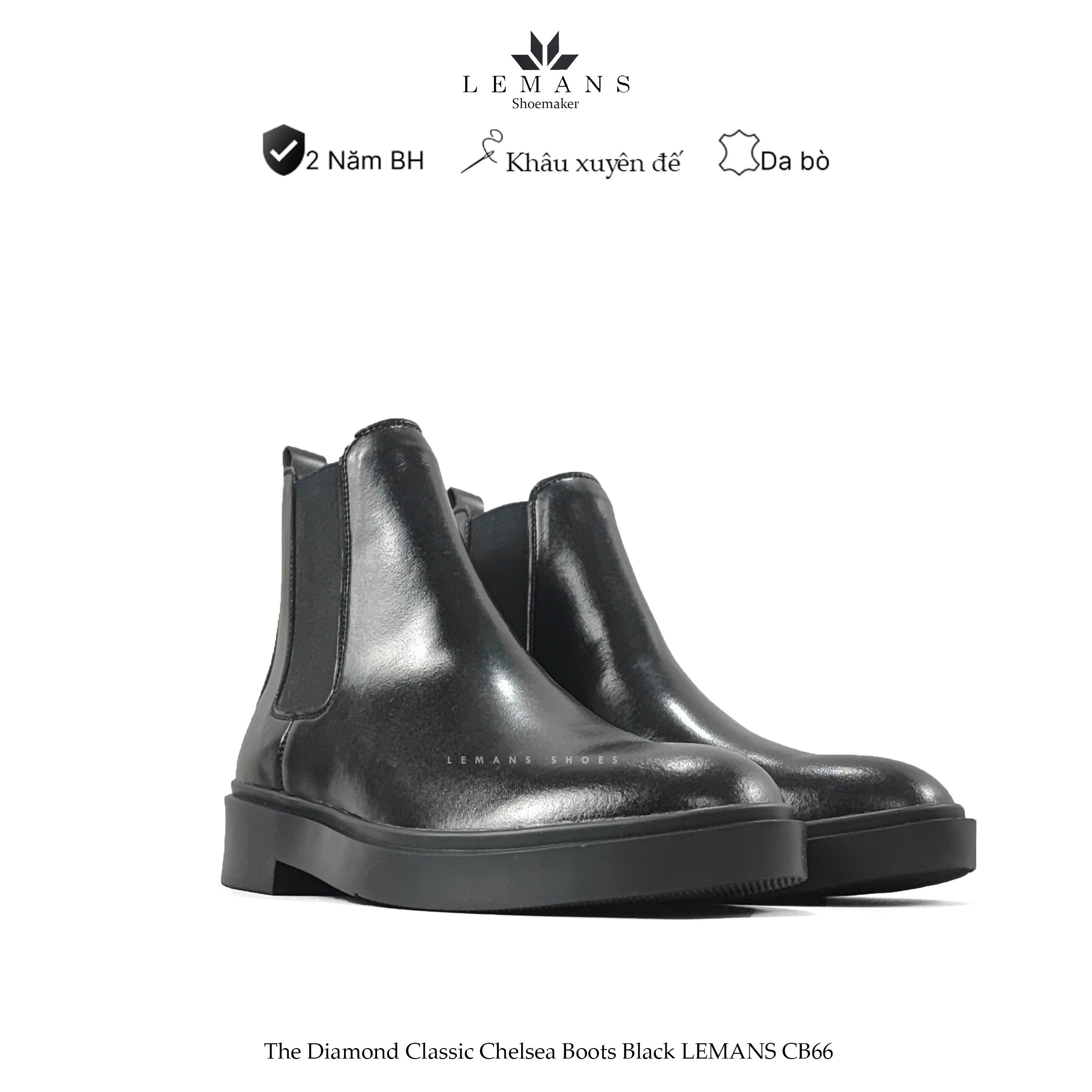 Giày da chelsea boots black lemans cb66