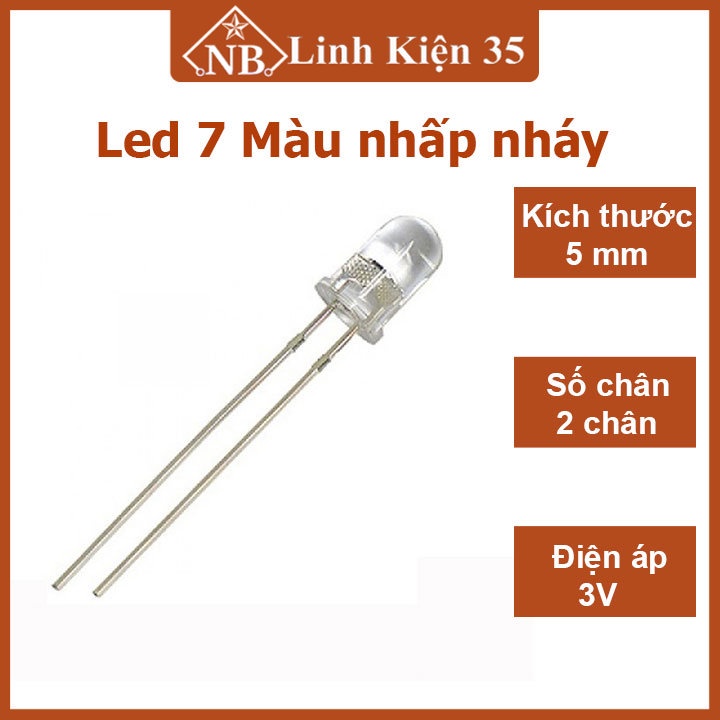 Led trang trí 7 màu phi 5mm 2 chân nhấp nháy làm mạch điện tử