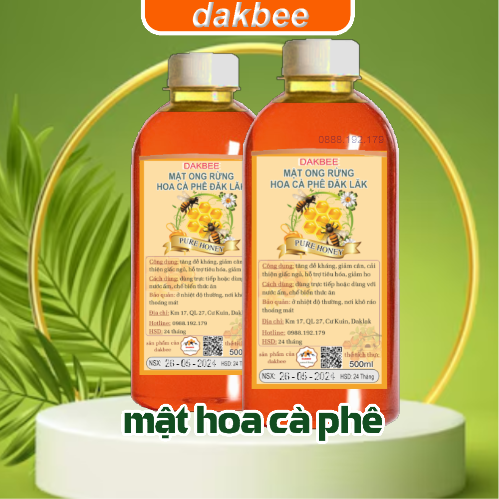 500ml Mật ong rừng hoa cà phê nguyên chất Daklak - tăng cường sức khỏe, sức đề kháng, CAM KẾT CHẤT LƯỢNG, GIÁ ƯU ĐÃI KHÔNG QUA TRUNG GIAN [ dakbee ] [GIÁ SẬP SÀN]