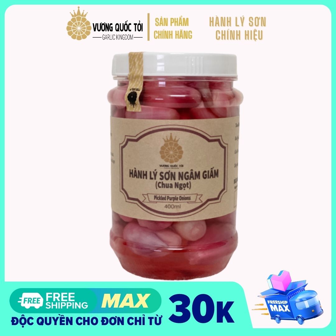 Hành tím Lý Sơn (hành hương) ngâm giấm chua ngọt - Vương Quốc Tỏi - Hộp 500g (400ml) - Hành tím trồng tại đảo Lý Sơn - 100% tự nhiên, không hoá chất, không phẩm màu, không chất bảo quản