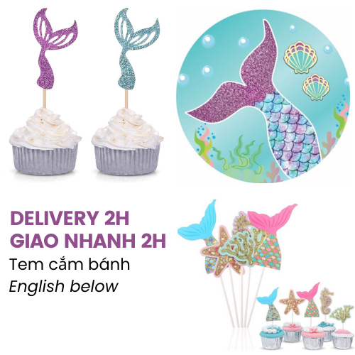 Tem cắm bánh tiên cá biển xanh - Mermaid cupcake toppers tcl37