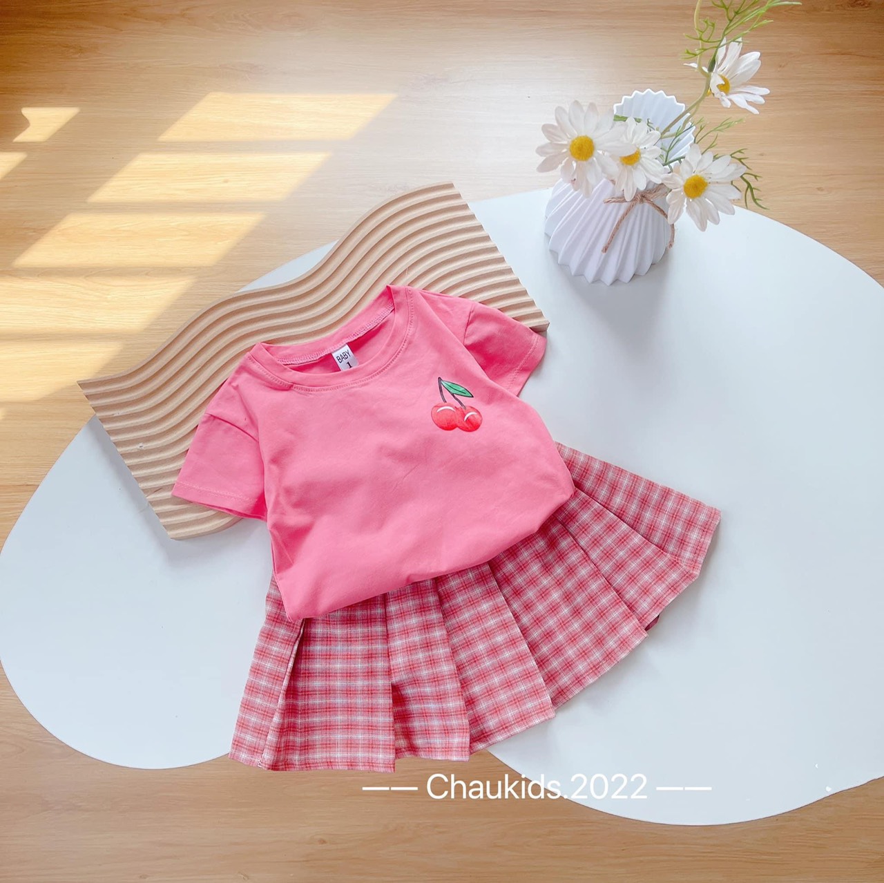 Set áo thun chân váy hồng siêu xinh cho bé gái 8-20kg