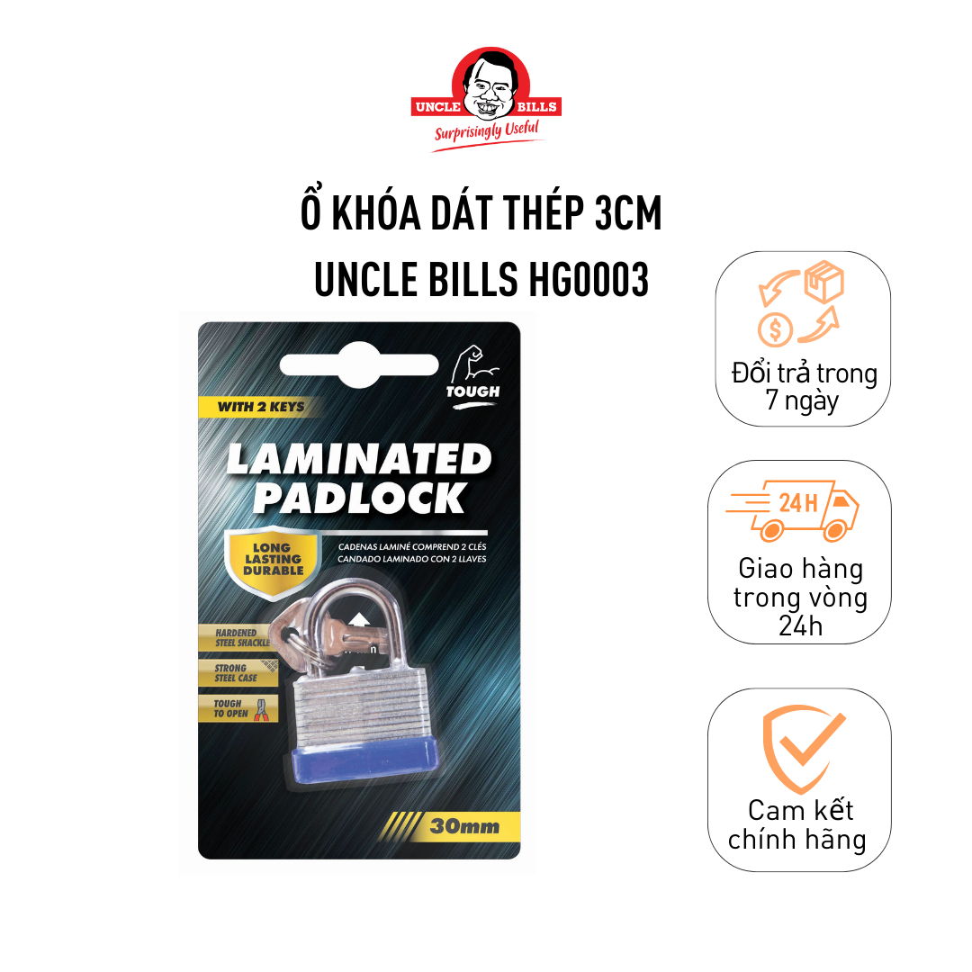 Ổ khóa dát thép 3cm uncle bills hg0003