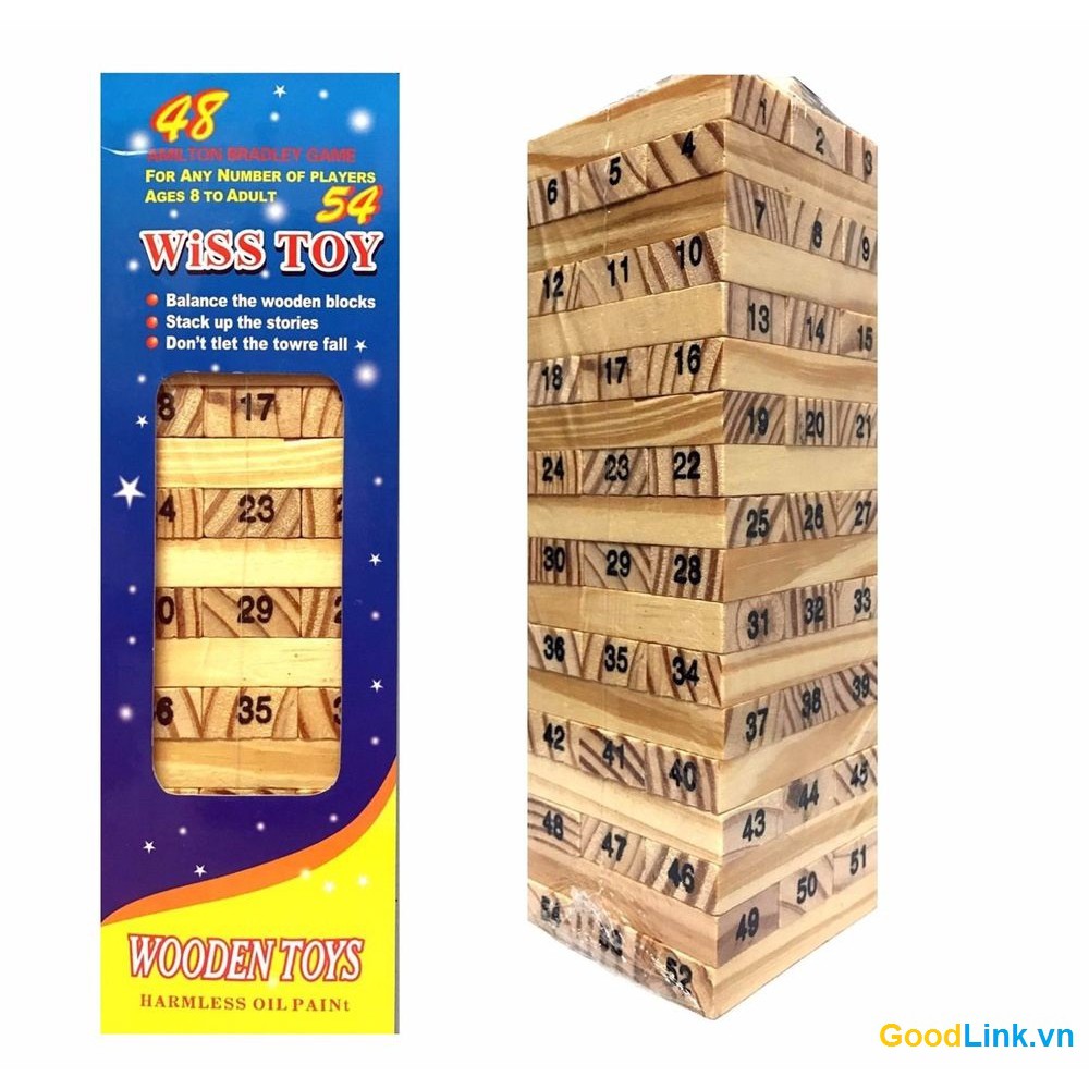 Trò chơi rút gỗ size 17cm, 22cm, 23.5cm , 54 miếng gỗ