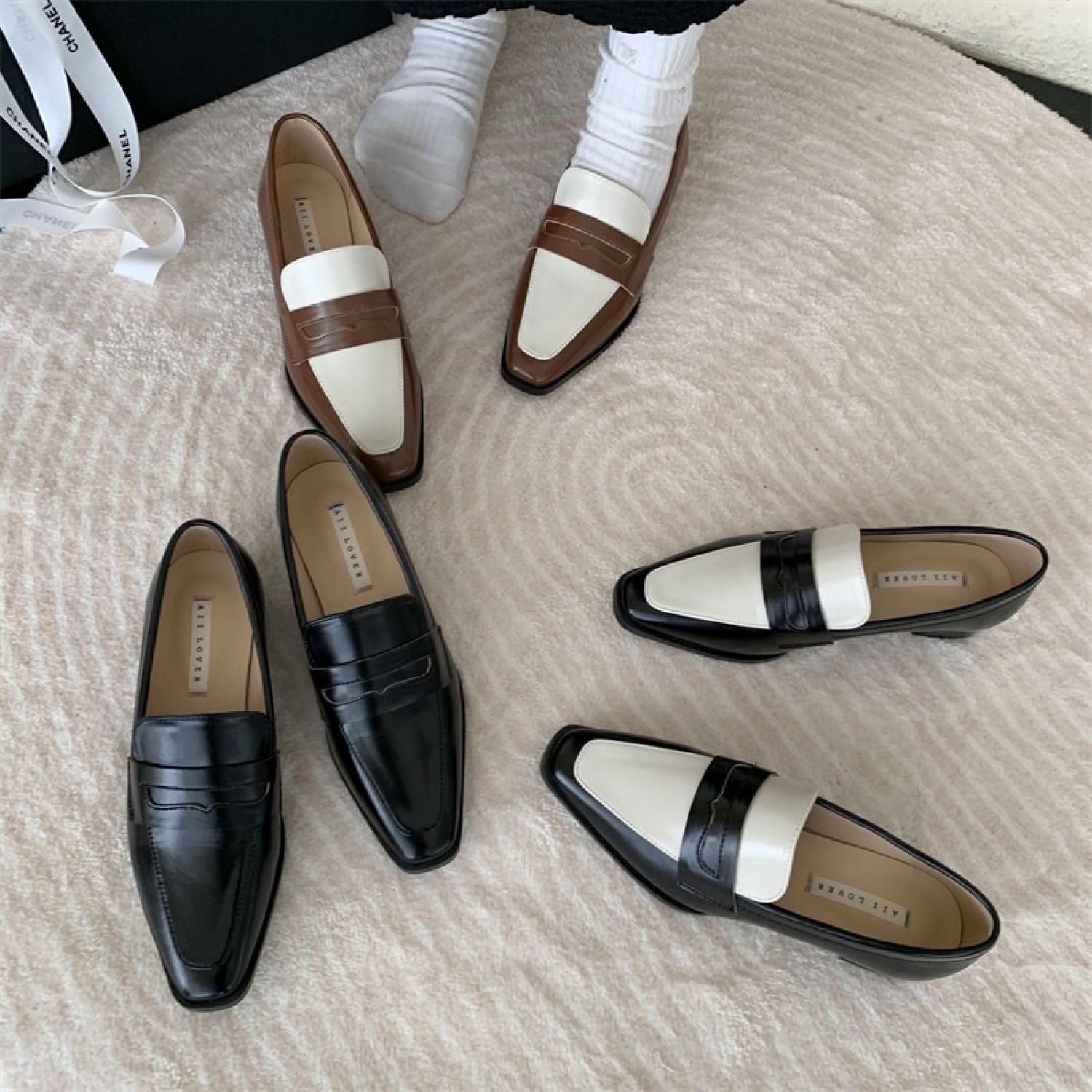Mới siêu đẹp giày lười moccasin nữ màu nâu và đen 3cm đế thấp mũi vuông da mềm có sẵn hà nội loafer moca basic v083