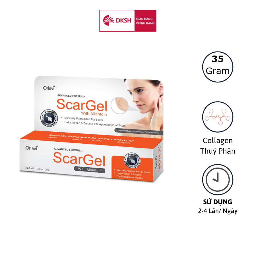Gel Làm Mờ Sẹo Lồi, Sẹo Lõm, Sẹo Co Rút & Sẹo Phì Đại Orlavi Scargel 35g