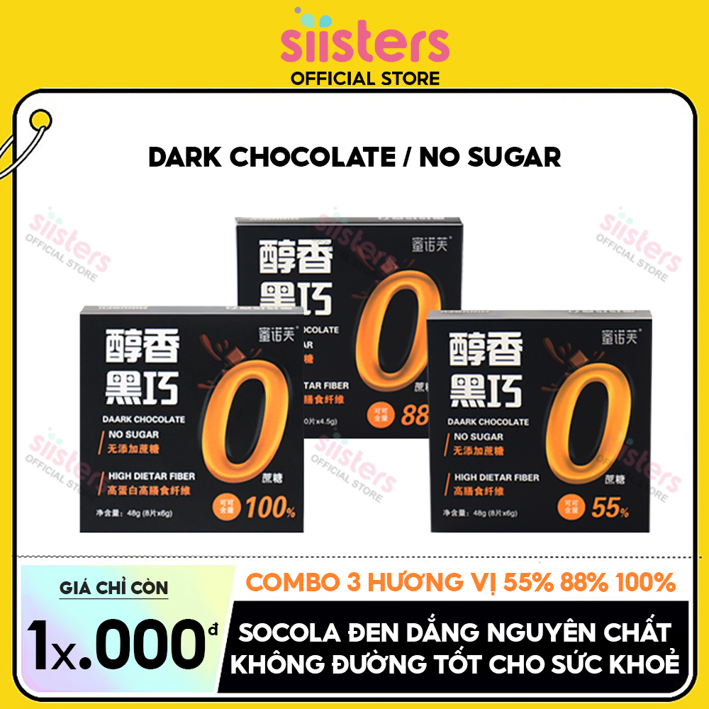 Combo 3 vị Dark Chocolate 100% 88% 68% Kẹo Socola đen đắng MINUOFU Hộp 48