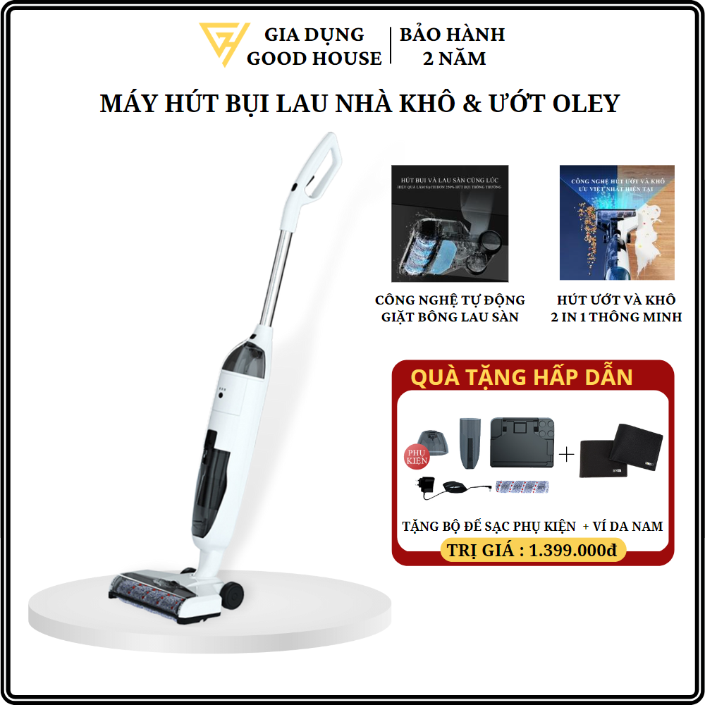 Máy hút bụi không dây cầm tay và lau nhà tự động OLEY - Sang trọng, tinh tế, thiết kế 2 trong 1 - Bảo hành 24 tháng