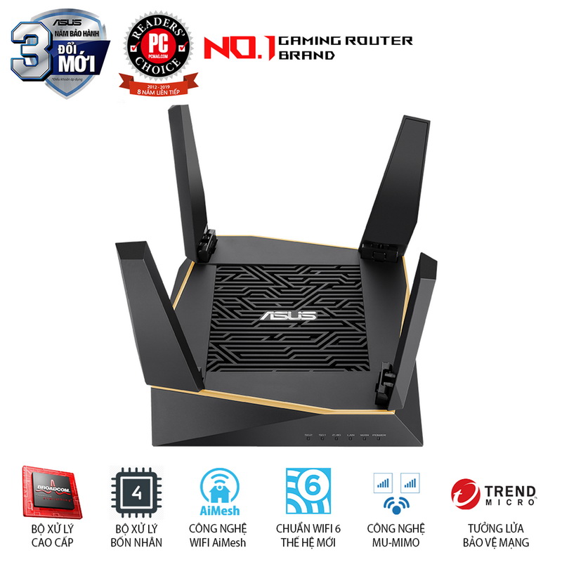 Thiết bị mạng asus rt-ax92u 1 pack wifi ax6100 3 băng tần wifi 6 aimesh 360 wifi mesh aiprotection usb 3.1