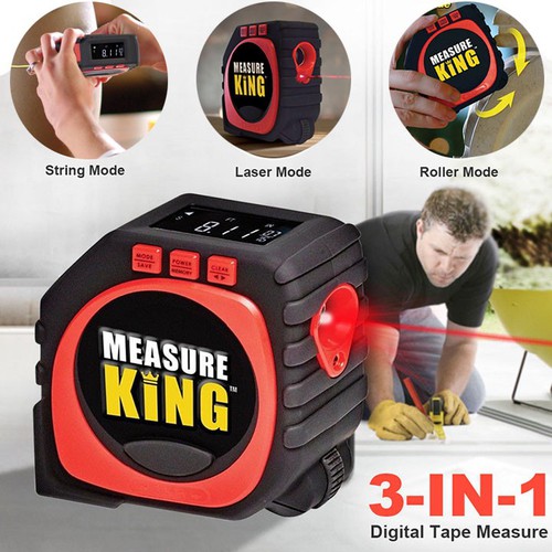 Thước đa năng kỹ thuật số Measure King 3-in-1 / Thuoc do laze, Thước đo khoảng cách laser, Thước Laze 3 IN 1 Trong 1 Thước Dây, Thước Laser, Con Lăn, Độ Chính Xác Cao, Có Màn Hình Hiển Thị Led - Hàng Tốt