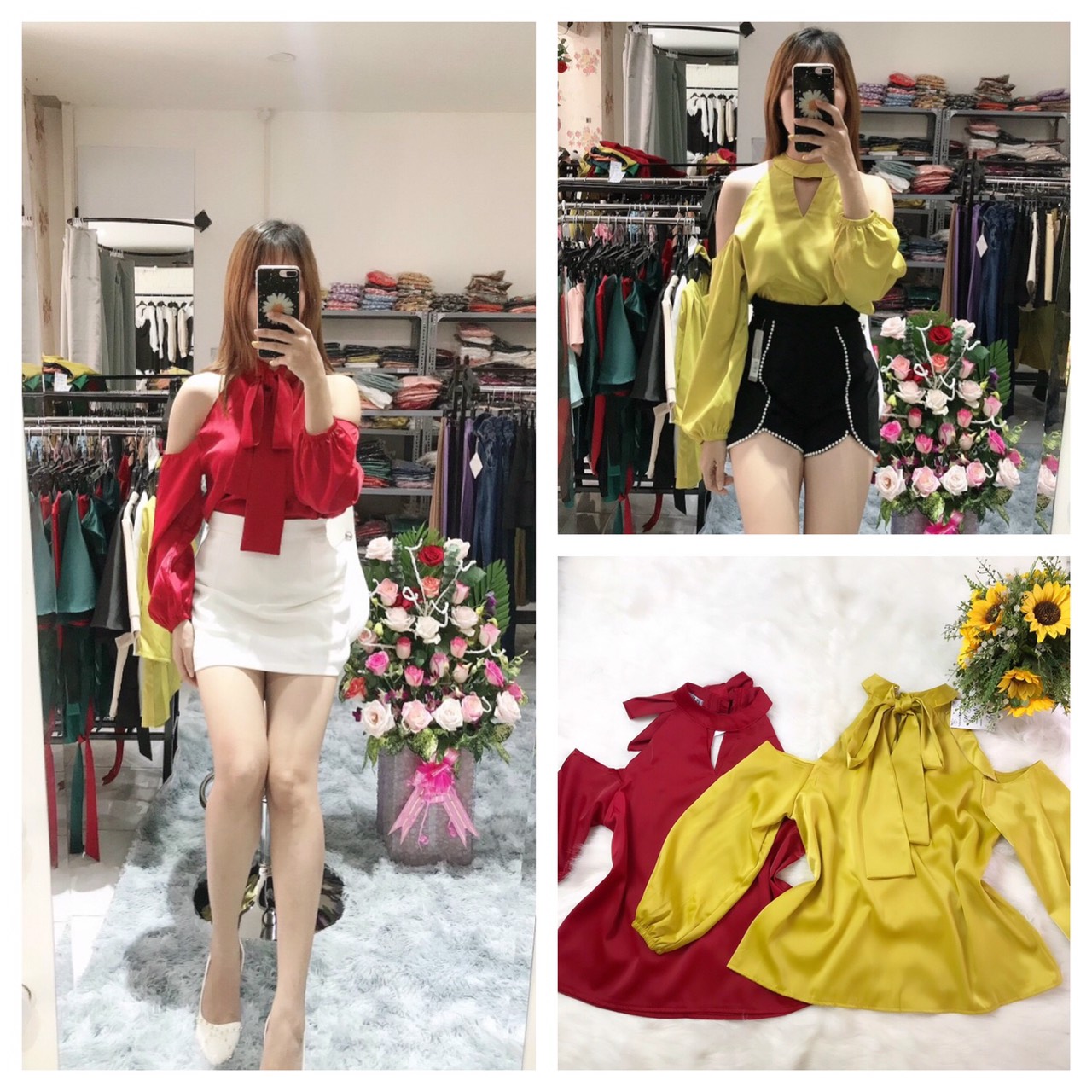 [HCM]HÌNH THẬT 100%- ÁO LỤA CỔ YẾM MẶC 2 KIỂU