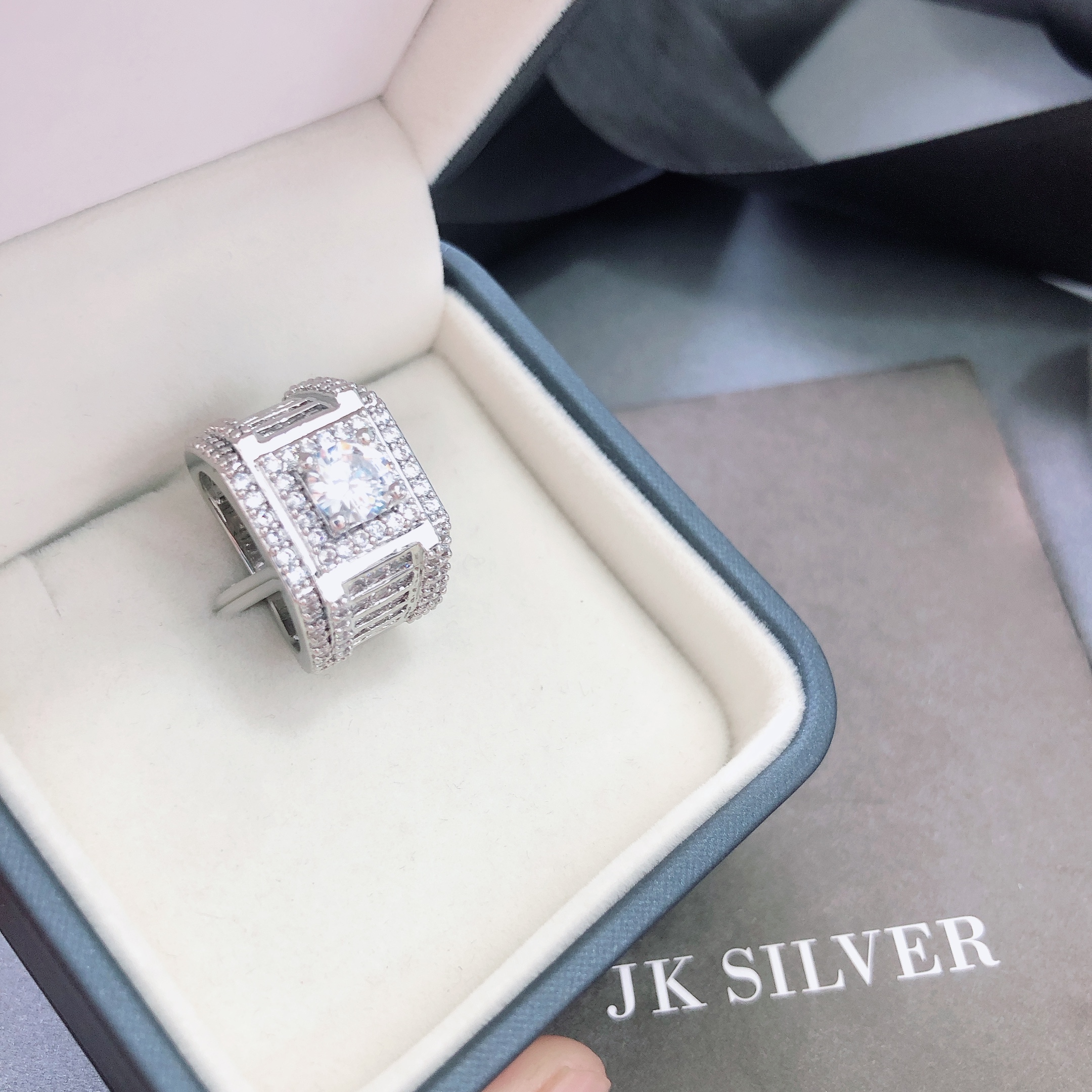 Nhẫn bạc nam đính đá cao cấp JK Silver