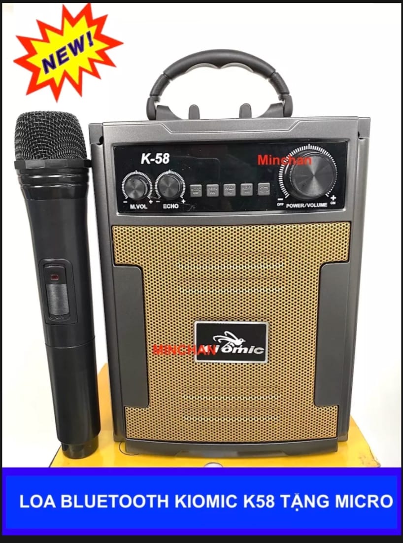 Loa Karaoke Xách Tay, Loa Kéo Di Động Thùng Gỗ Kiomic K58 Âm Chuẩn, Tặng Kèm 1 Micro Không Dây Hát C