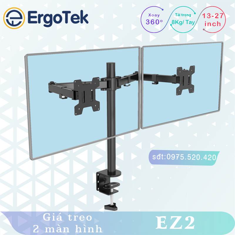 EZ2 M052 - Giá Treo Hai Màn Hình Máy Tính/ Giá Đỡ 2 Màn Hình Kẹp Bàn [17 – 27 Inch] [ Rẻ Hơn NB F160 / NB H180]