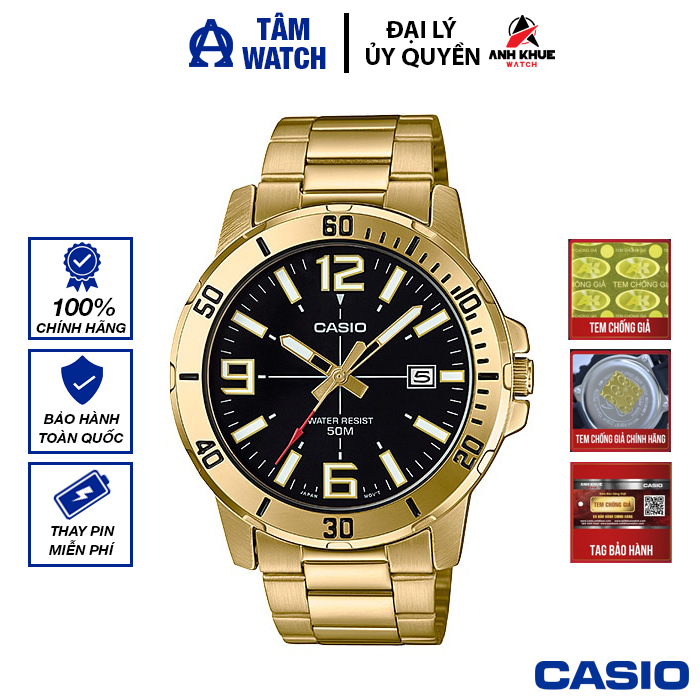 Đồng hồ nam dây kim loại casio standard chính hãng anh khuê mtp-vd01g-1bvudf