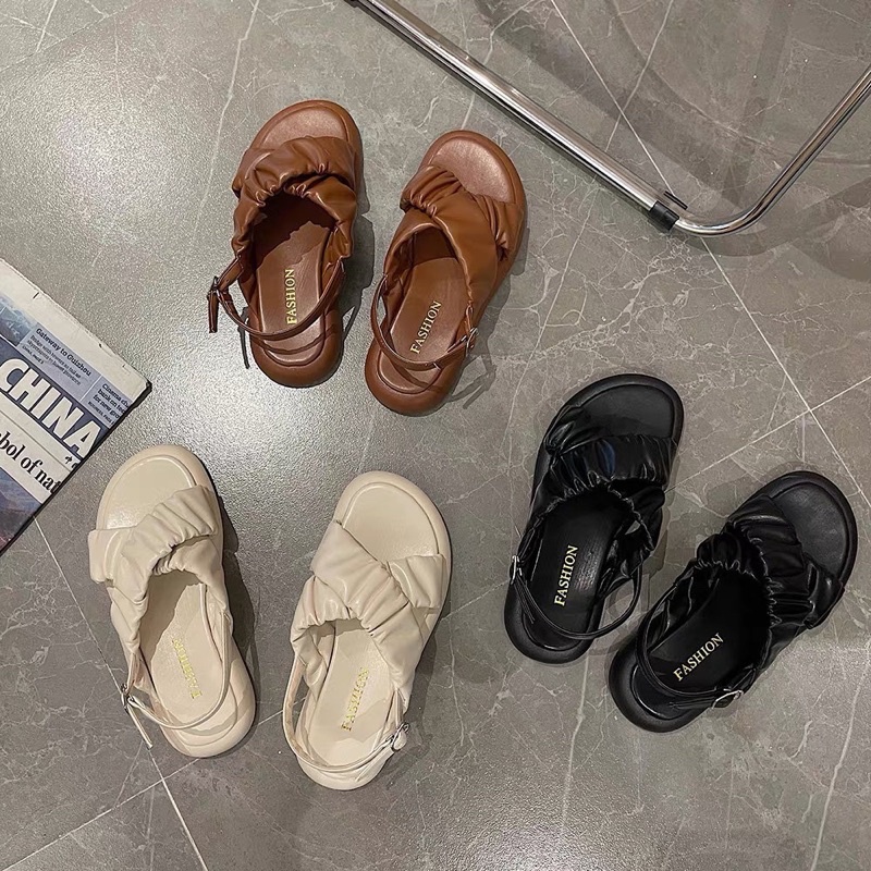 Sandal nữ ,dép quai hậu bản ngang nhún đế cao su chống trơn