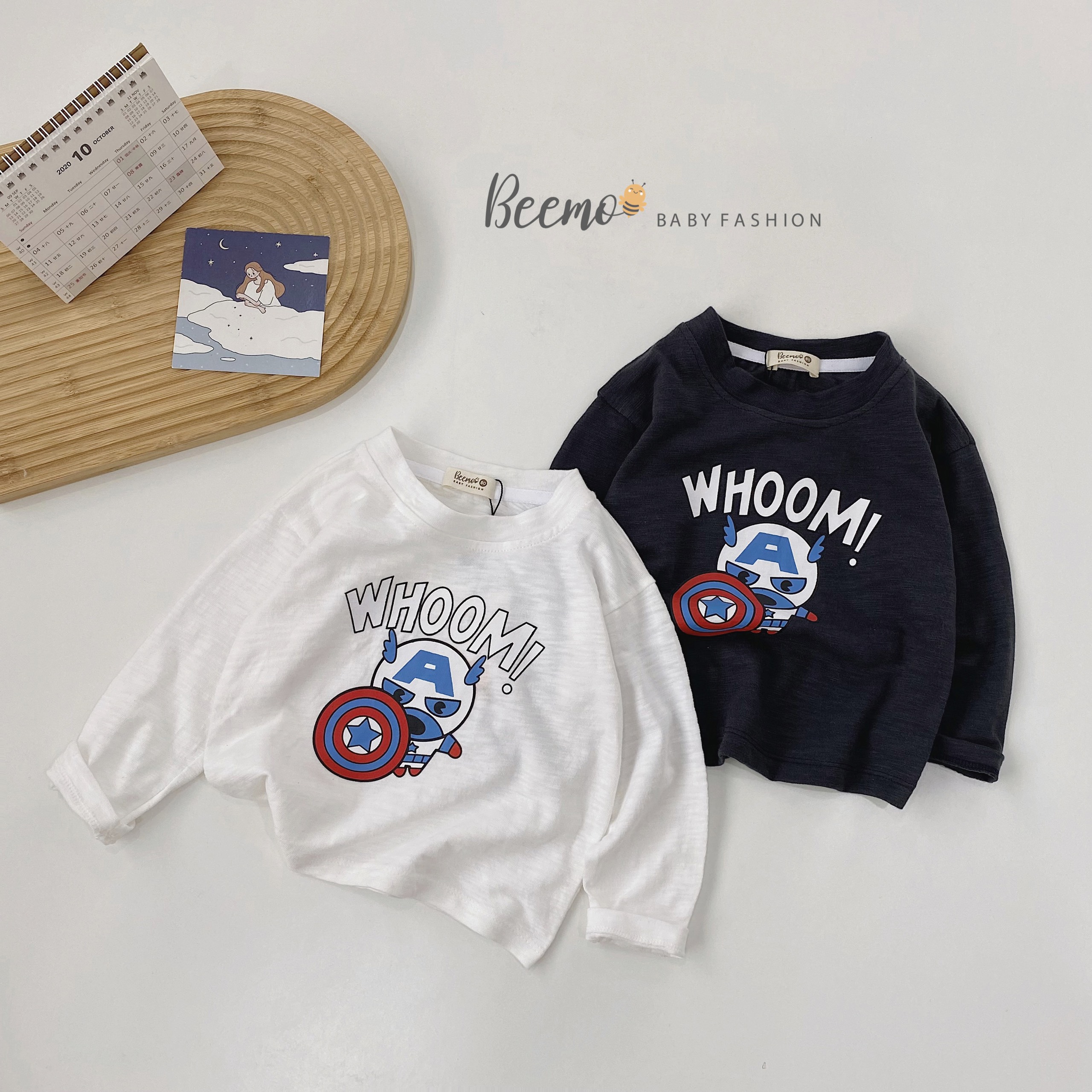 9-27kg áo thun dài tay beemo chất cotton xược in hình captain cho bé trai, bé gái từ 1,2,3,4,5,6,7 tuổi - 21a060