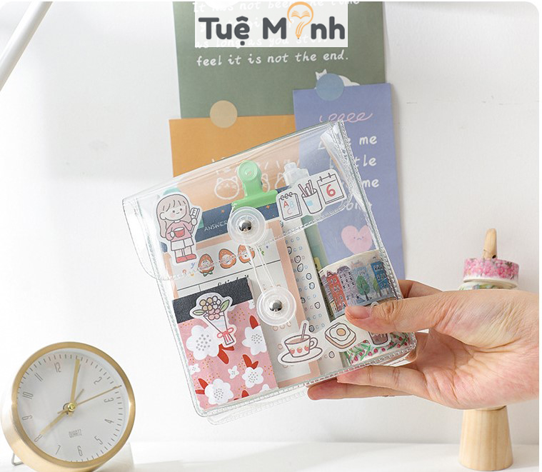Túi đựng bút trong suốt kiểu Hàn Quốc, túi đựng đồ, mỹ phẩm chống thấm nước Tuệ Minh K12