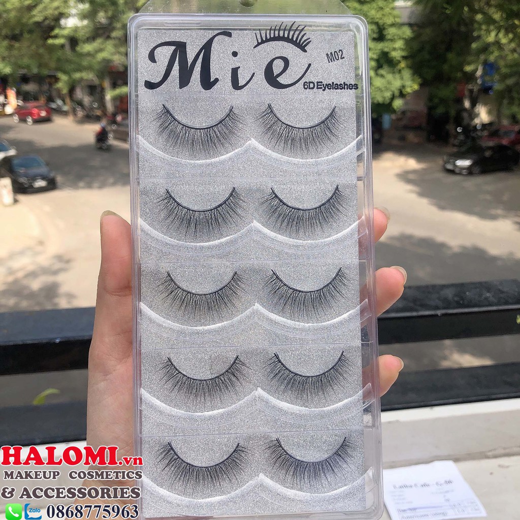 Lông mi giả tự nhiên Mie 02 6D 5 cặp cao cấp HALOMI chuyên dùng cho makeup