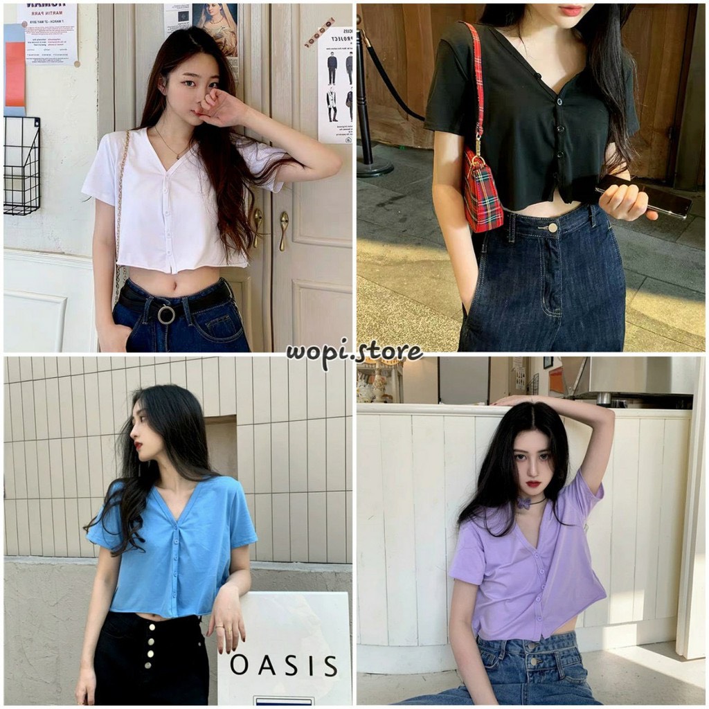 Áo croptop yuni cổ tim tay lỡ unisex