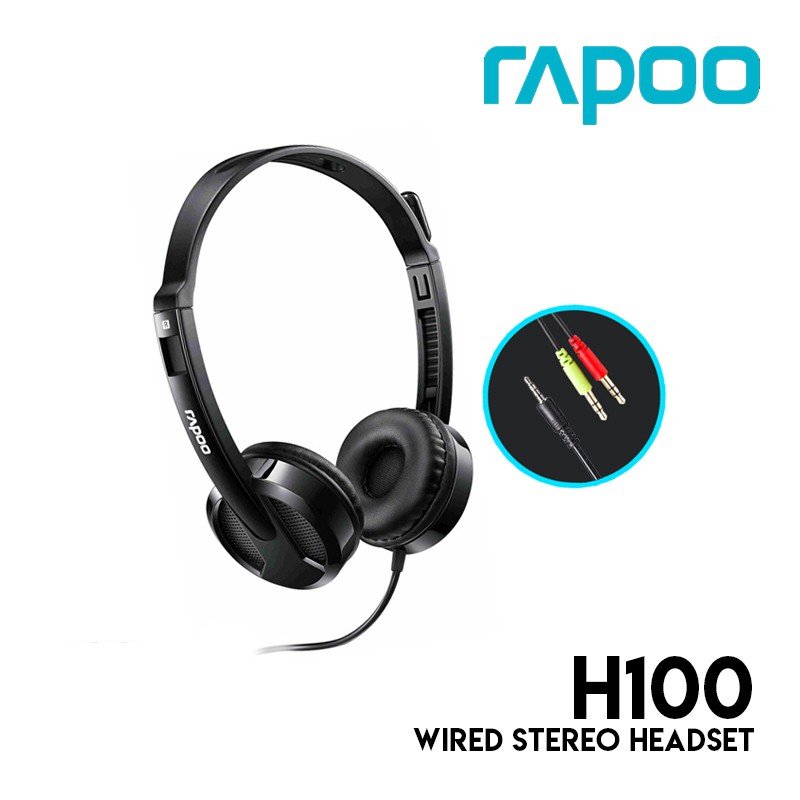 Tai nghe chụp tai có dây rapoo h100, jack cắm 3.5mm - hãng phân phối chính thức