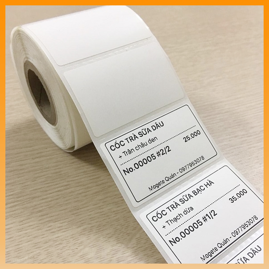 Giấy in tem decal nhiệt 1 hàng khổ 50x35mm cuộn 30m