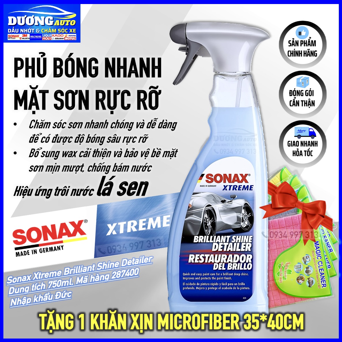 Sonax xịt đánh bóng nhanh mặt sơn rực rỡ - sonax xtreme brilliant shine detailer 750ml - sonax 287400 - nhập khẩu đức - phủ bóng sonax, phủ bóng sơn xe ô tô, đánh bóng nhanh sonax, chai xịt bóng sơn xe sonax