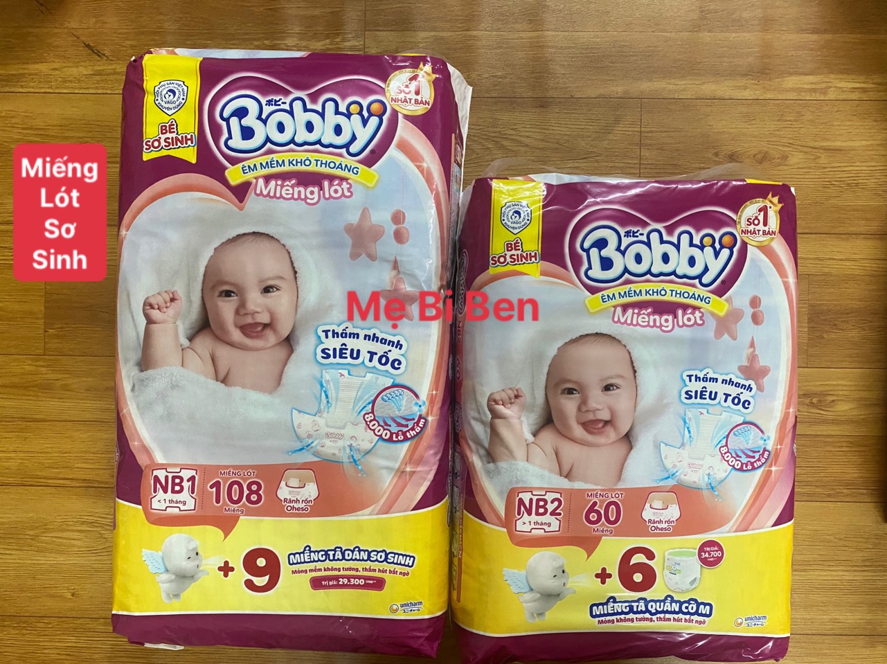 Miếng lót sơ sinh bobby newborn 1-108 miếng/newborn 2-60 miếng