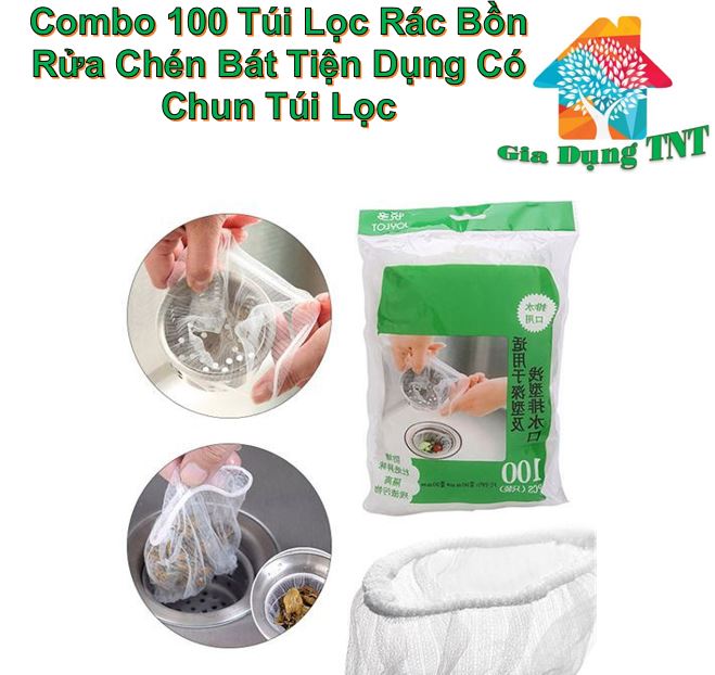 Combo 100 túi lọc rác bồn rửa chén bát, túi lưới lọc rác chậu rửa bát, bọc đựng rác bồn rửa bát