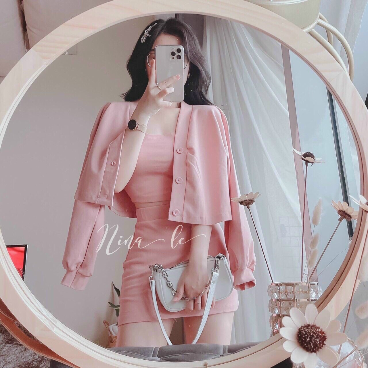 Set váy tiểu thư phong cách hàn quốc 3 món xinh xắn, kèm áo khoác ngoài - mtb