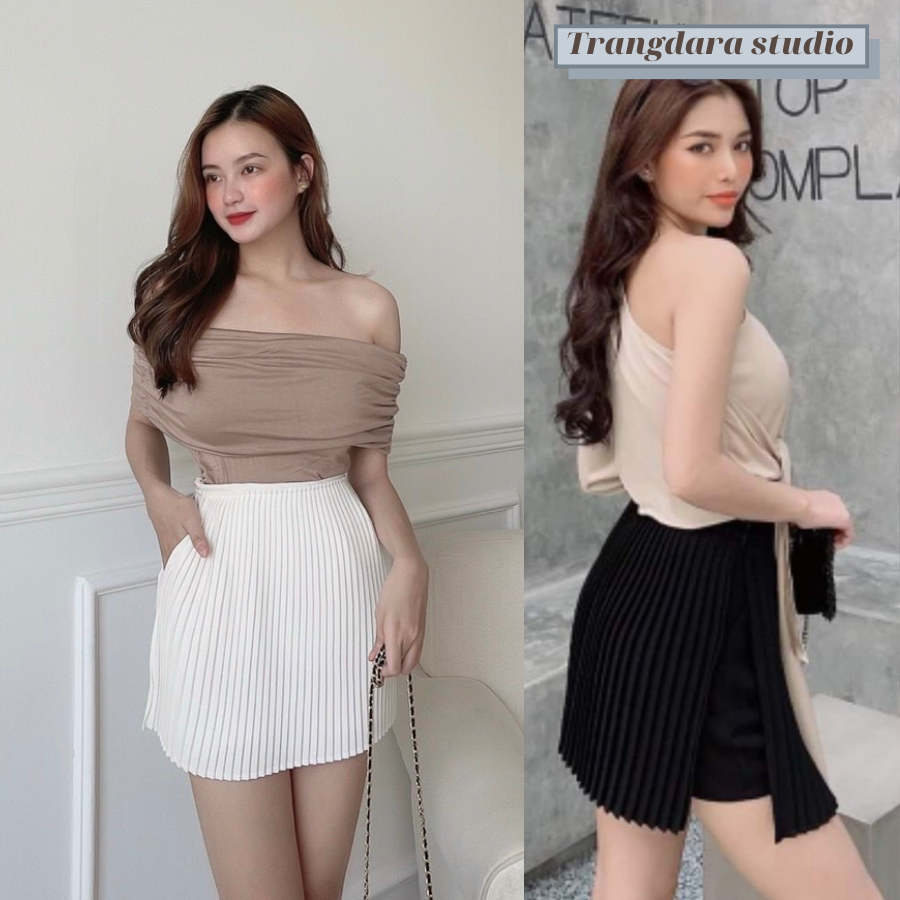Chân váy mini dập ly có lót quần dày dặn may túi trong đẹp