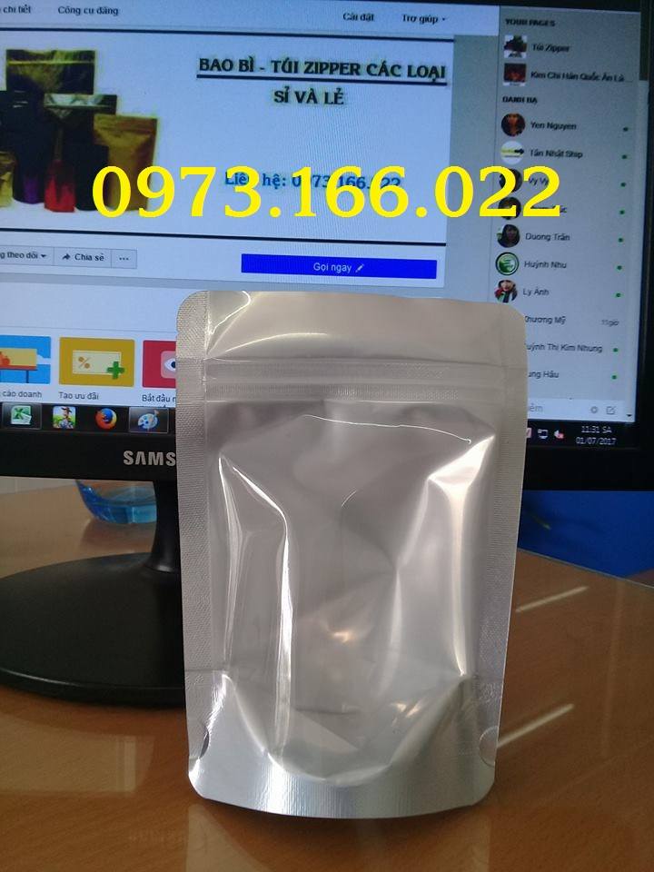 1kg túi zipper một mặt trong một mặt bạc
