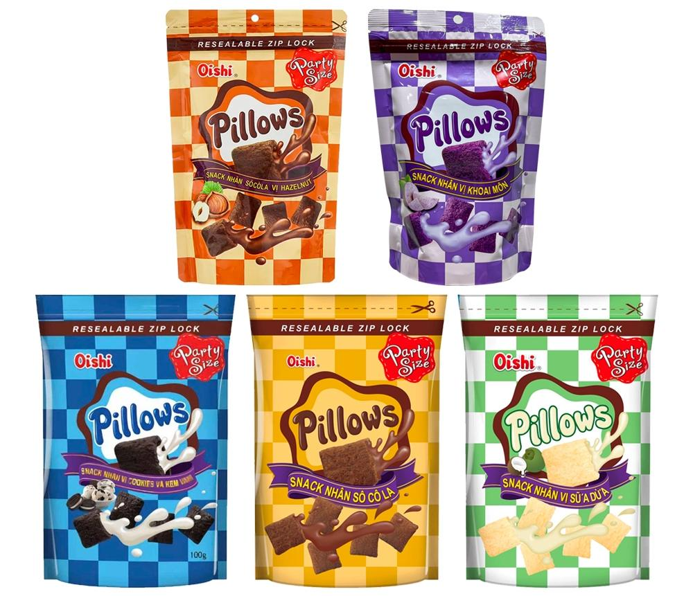 Snack nhân kem Pillows Oishi đủ vị gói lớn 80g