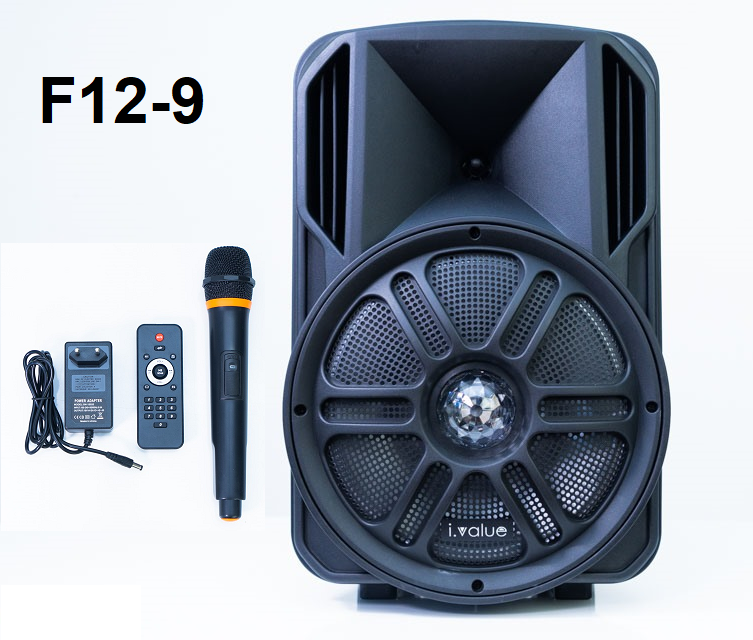 (TẶNG KÈM ĐIỀU KHIỂN + MIC KHÔNG DÂY) - Loa kéo karaoke công suất lớn i.value F12-9 - Loa thùng loa kẹo kéo có đèn led 7 màu âm thanh ấm mic không rè hát siêu hay mẫu mới 2020 - thegioisilevip