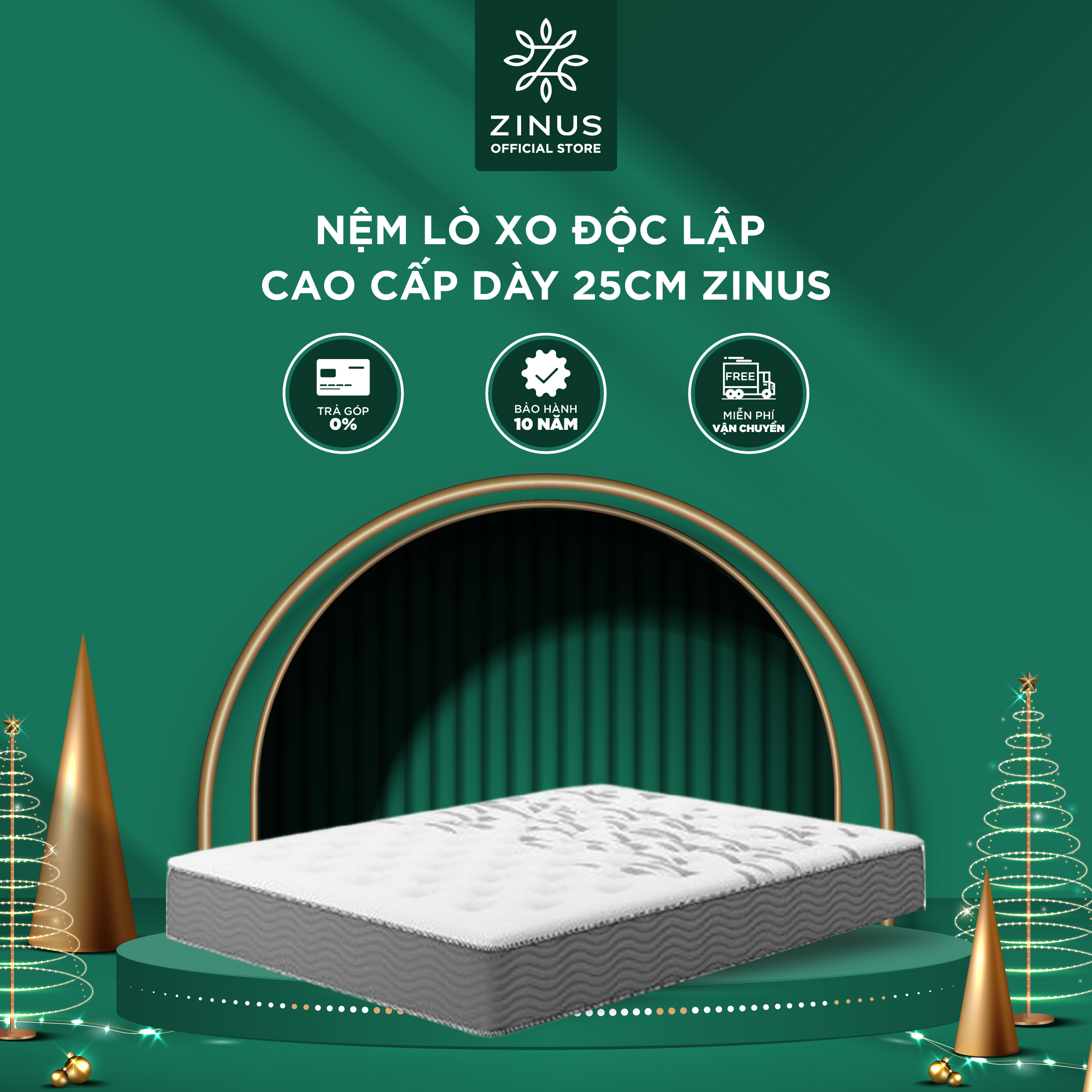 Nệm Lò Xo Độc Lập Dày 25cm Zinus 10in Extra Firm Spring Mattress